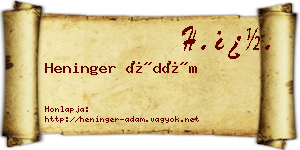 Heninger Ádám névjegykártya
